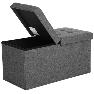 SONGMICS foldable storage ottoman bench with button Linen Fabric Ottoman stool