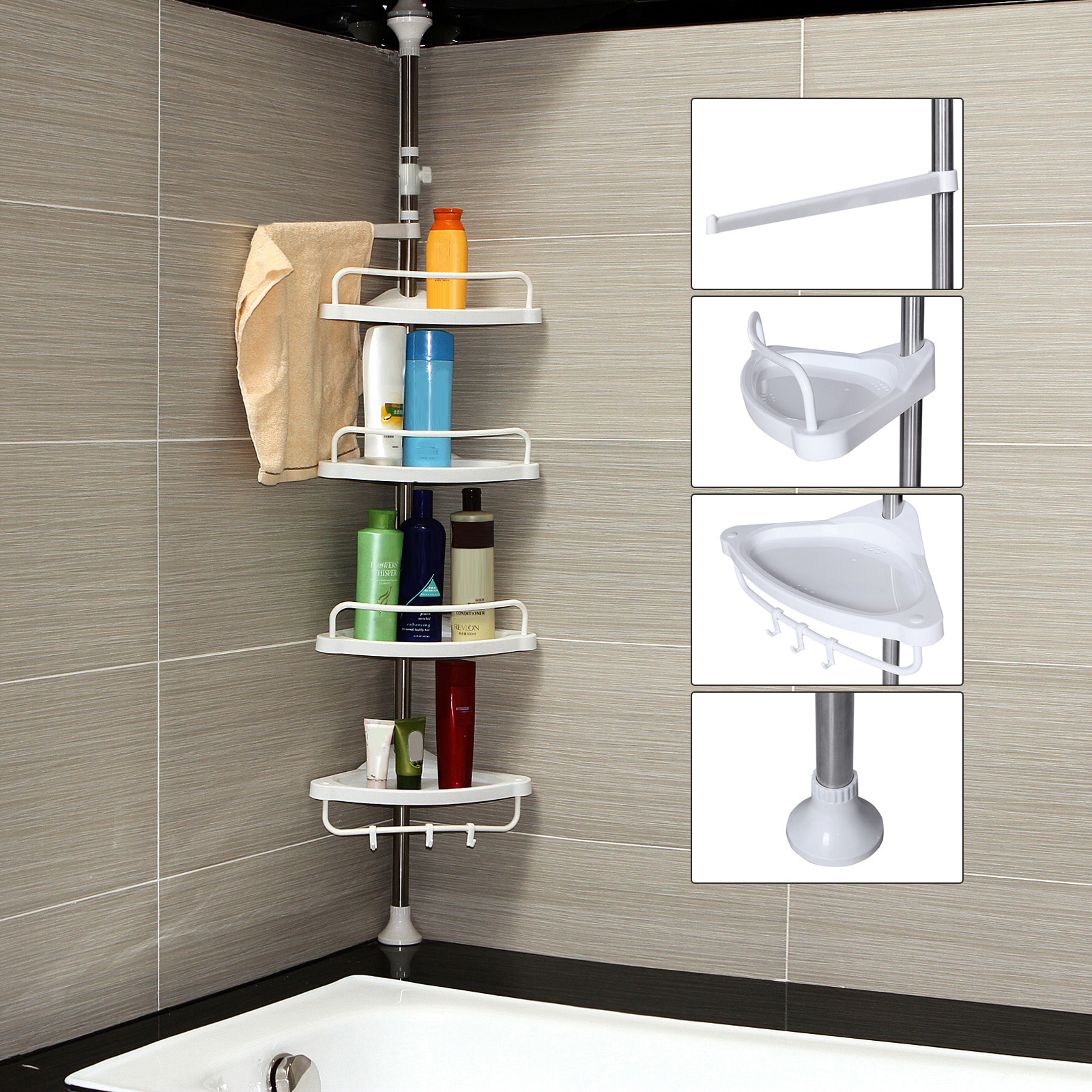 SONGMICS Strong and sturdy shower caddy Stainless Steel 4 Layers Wall Mounted Shower Rack Bathroom Corner Shelf