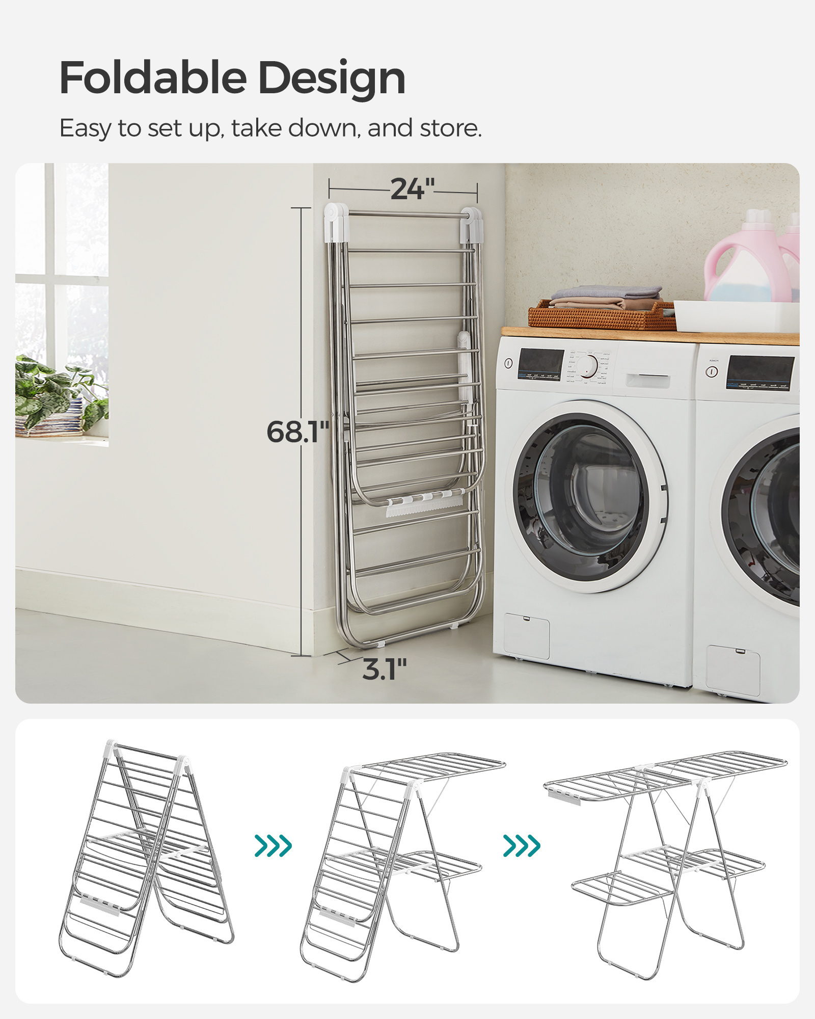 SONGMICS stainless steel foldable laundry stand laundry clothes rack clothes drying rack