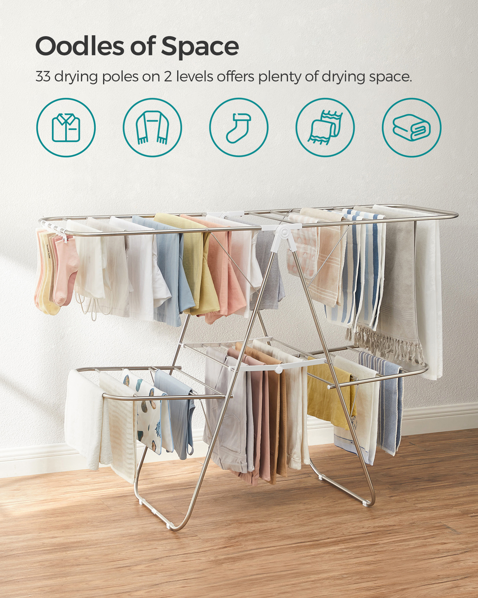 SONGMICS stainless steel foldable laundry stand laundry clothes rack clothes drying rack