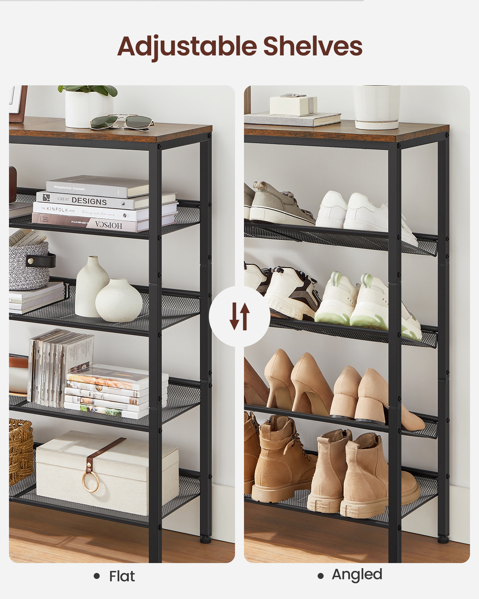 VASAGLE wholesale shoe rack for home 5 tier wood metal shoe racks