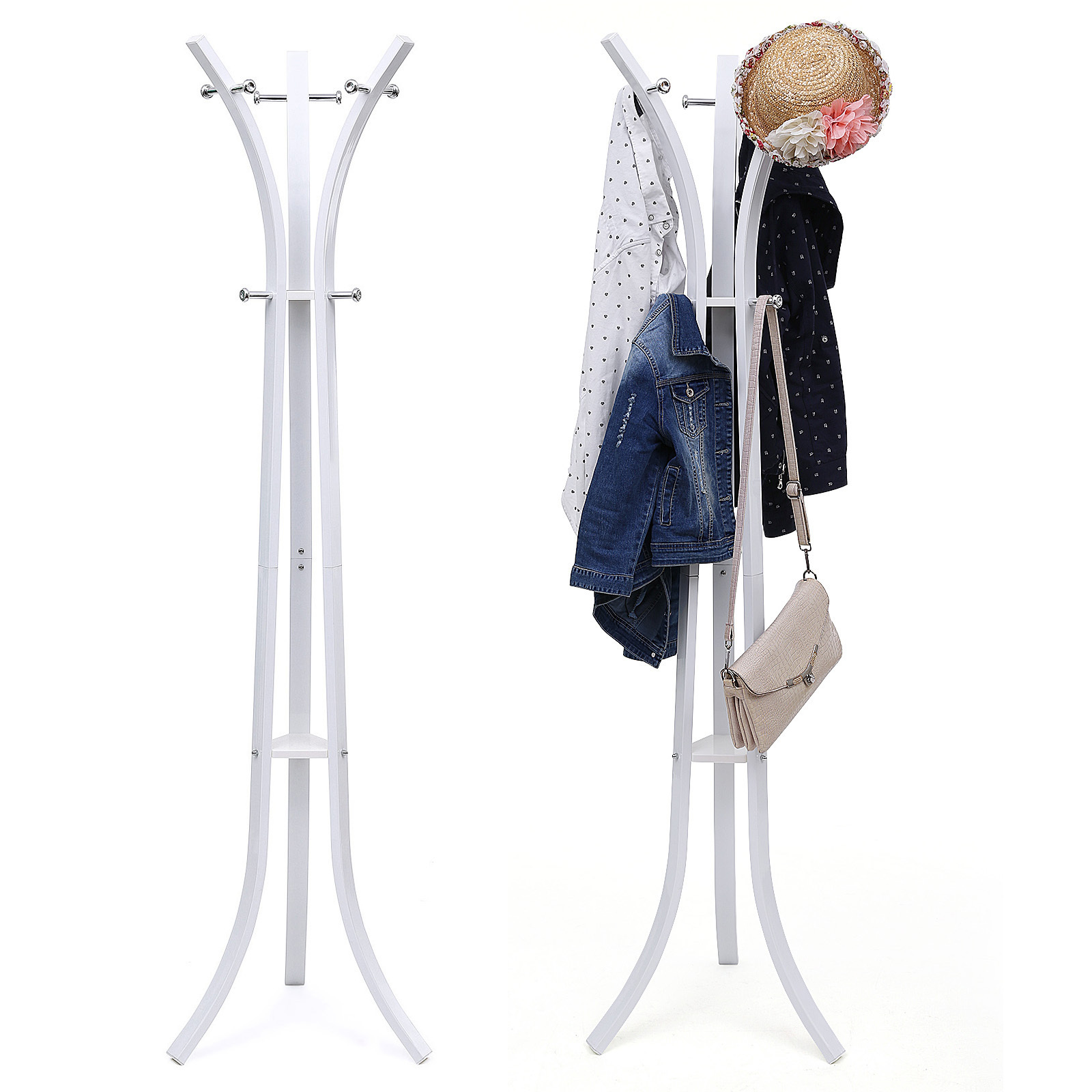 SONGMICS White  metal standing tree 176 cm coat Stand rack for cloth Heavy Duty door coat rack