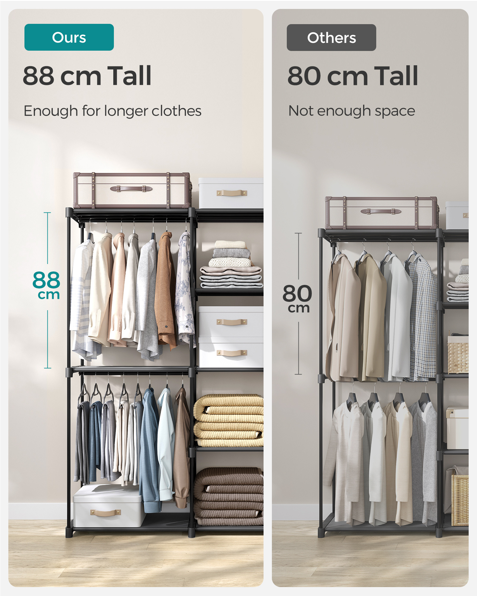 SONGMICS Non-Woven Fabric Wardrobe Bedroom Plastic Freestanding Clothes Closet Portable Wardrobe