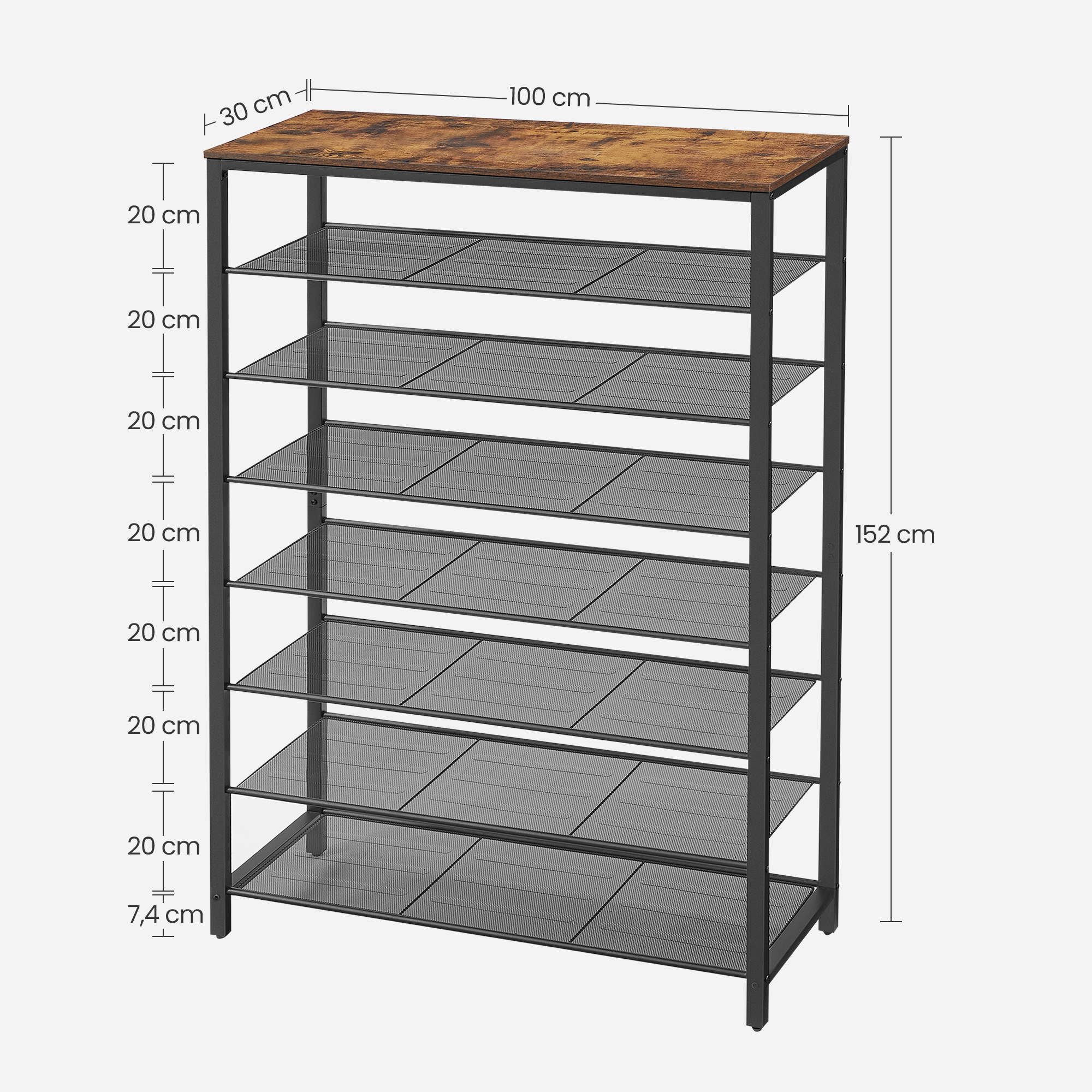 VASAGLE 8 tier Shoe Rack with 7 Grids and Large Surface for Pockets space saving shoe rack