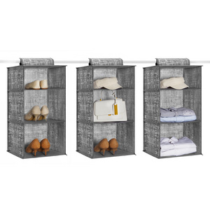 SONGMICS Hanging Shelf Storage with 3 Compartments foldable 2pcs wardrobe clothes organizers set Wardrobe Organiser