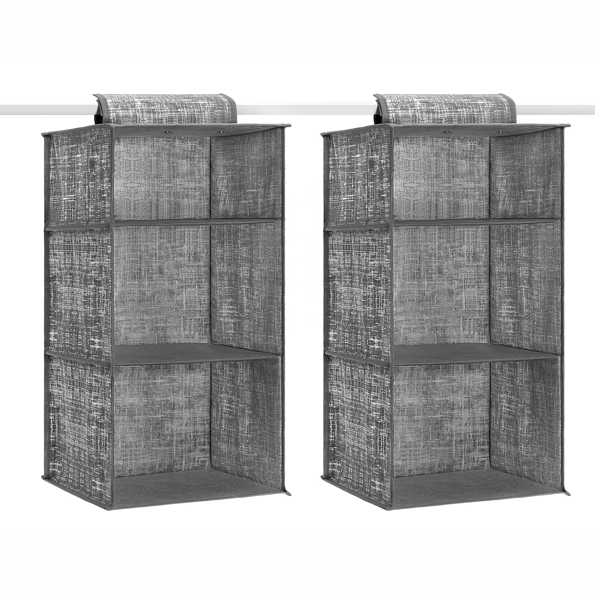 SONGMICS Hanging Shelf Storage with 3 Compartments foldable 2pcs wardrobe clothes organizers set Wardrobe Organiser