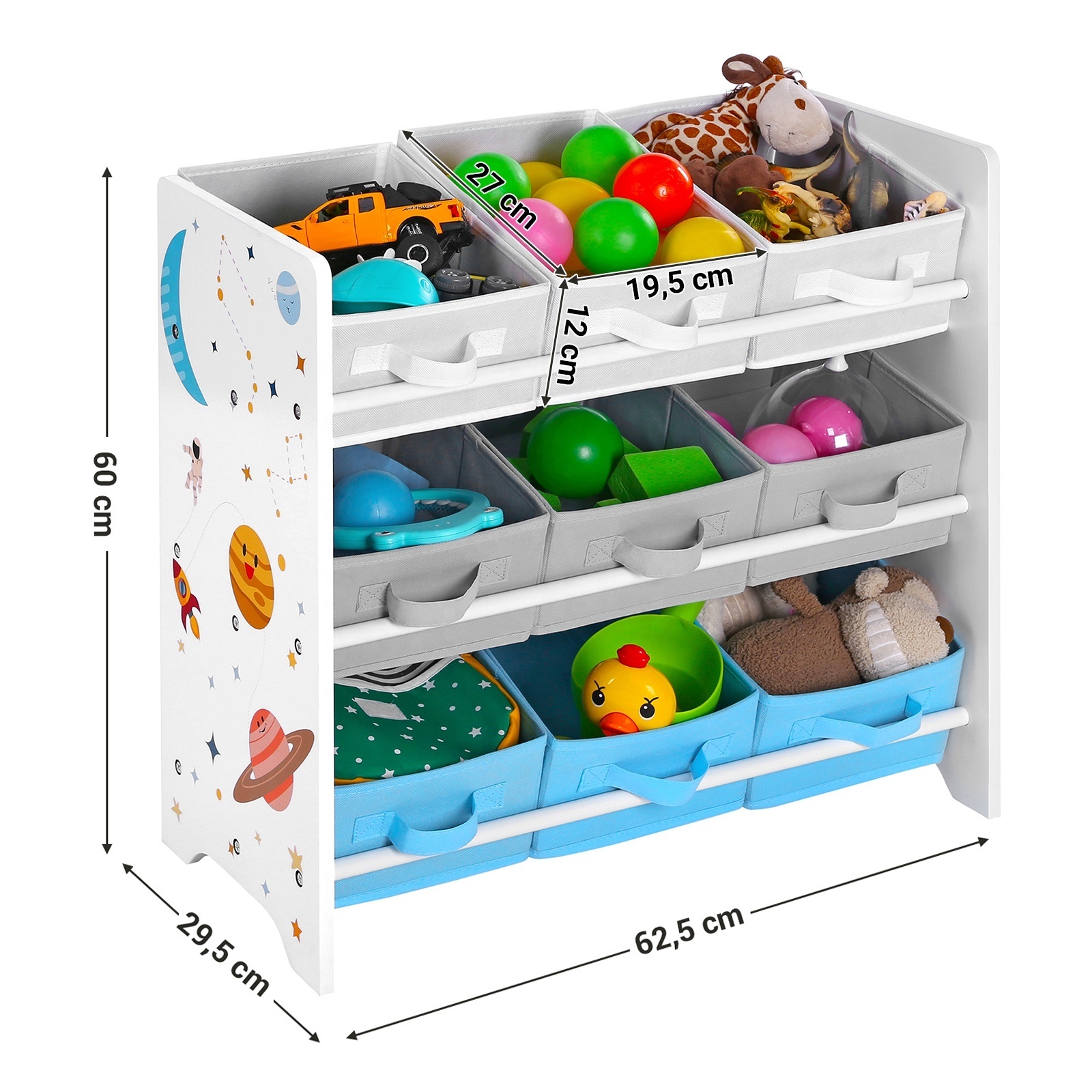 SONGMICS Children's Storage Shelf for Toys and Books Toy Storage Organizer for Playroom 3-Tier Wooden Children Storage Rack