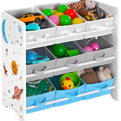 SONGMICS Children's Storage Shelf for Toys and Books Toy Storage Organizer for Playroom 3-Tier Wooden Children Storage Rack