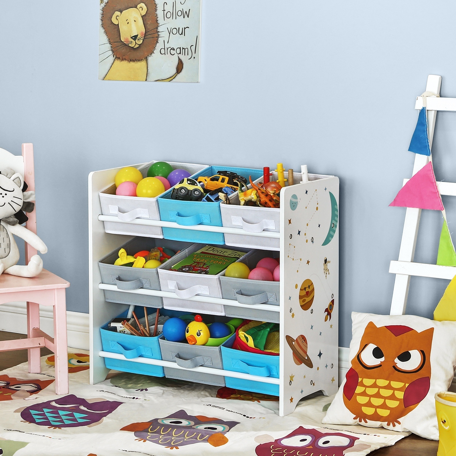 SONGMICS Children's Storage Shelf for Toys and Books Toy Storage Organizer for Playroom 3-Tier Wooden Children Storage Rack