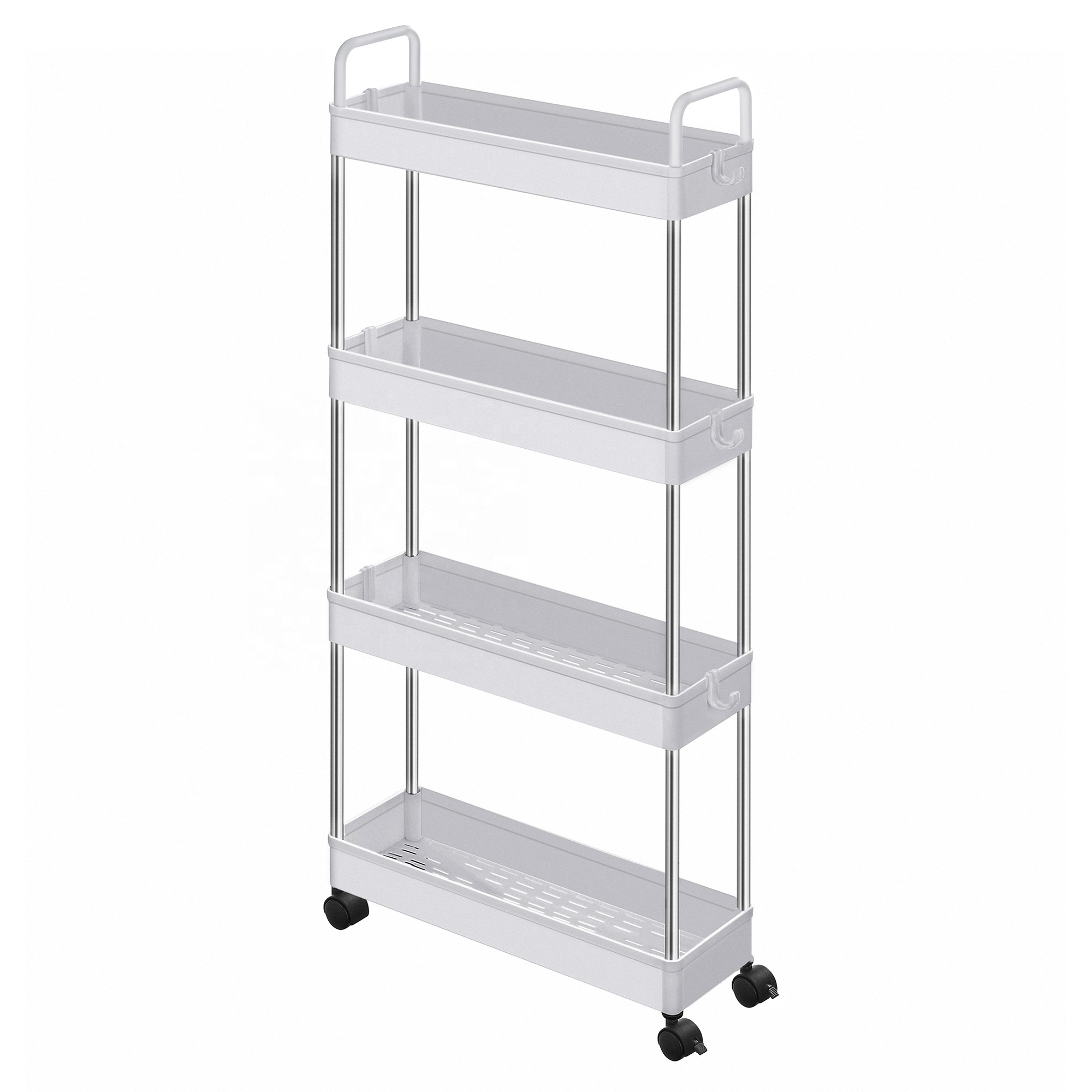 SONGMICS Narrow Gap Bathroom Trolley with Handles 4-Tier Kitchen Slim Storage Trolley Storage Rack With Wheel