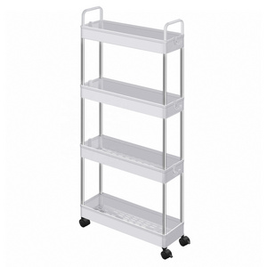 SONGMICS Narrow Gap Bathroom Trolley with Handles 4-Tier Kitchen Slim Storage Trolley Storage Rack With Wheel