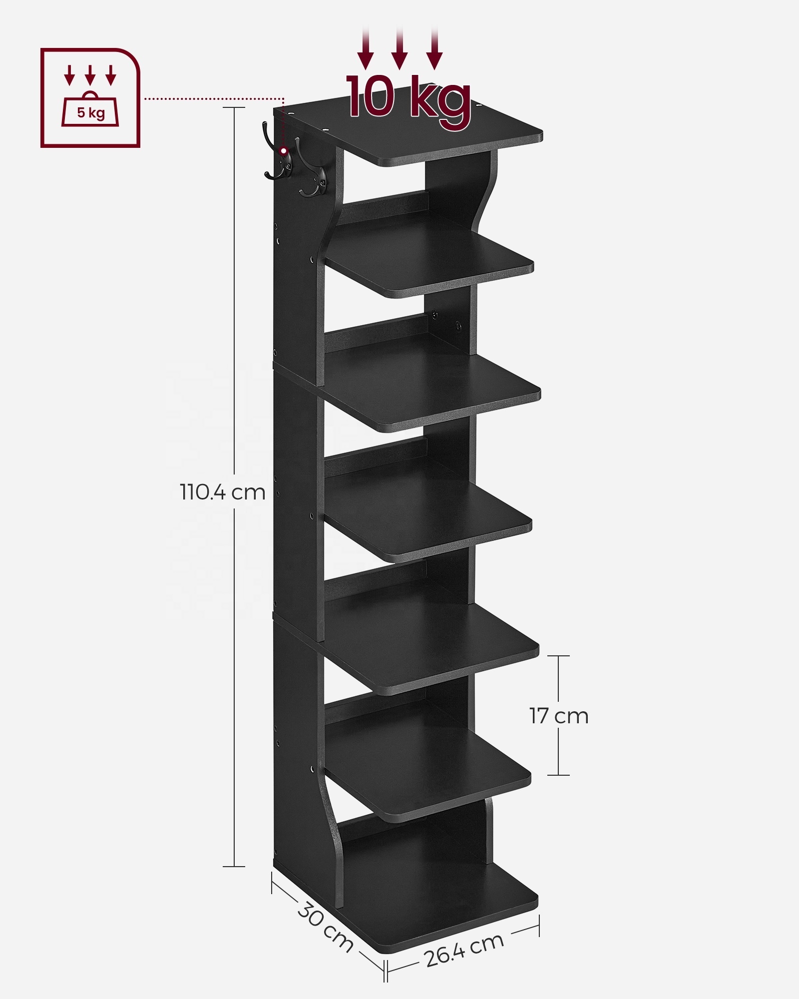 VASAGLE 6-Tier Shoe Stand for Small Spaces Hallway Cloakroom Narrow Shoe Storage Organiser Slim Shoe Rack