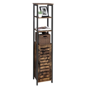 VASAGLE industrial antique living room narrow slim thin tall wood side storage cabinet with 3 shelves