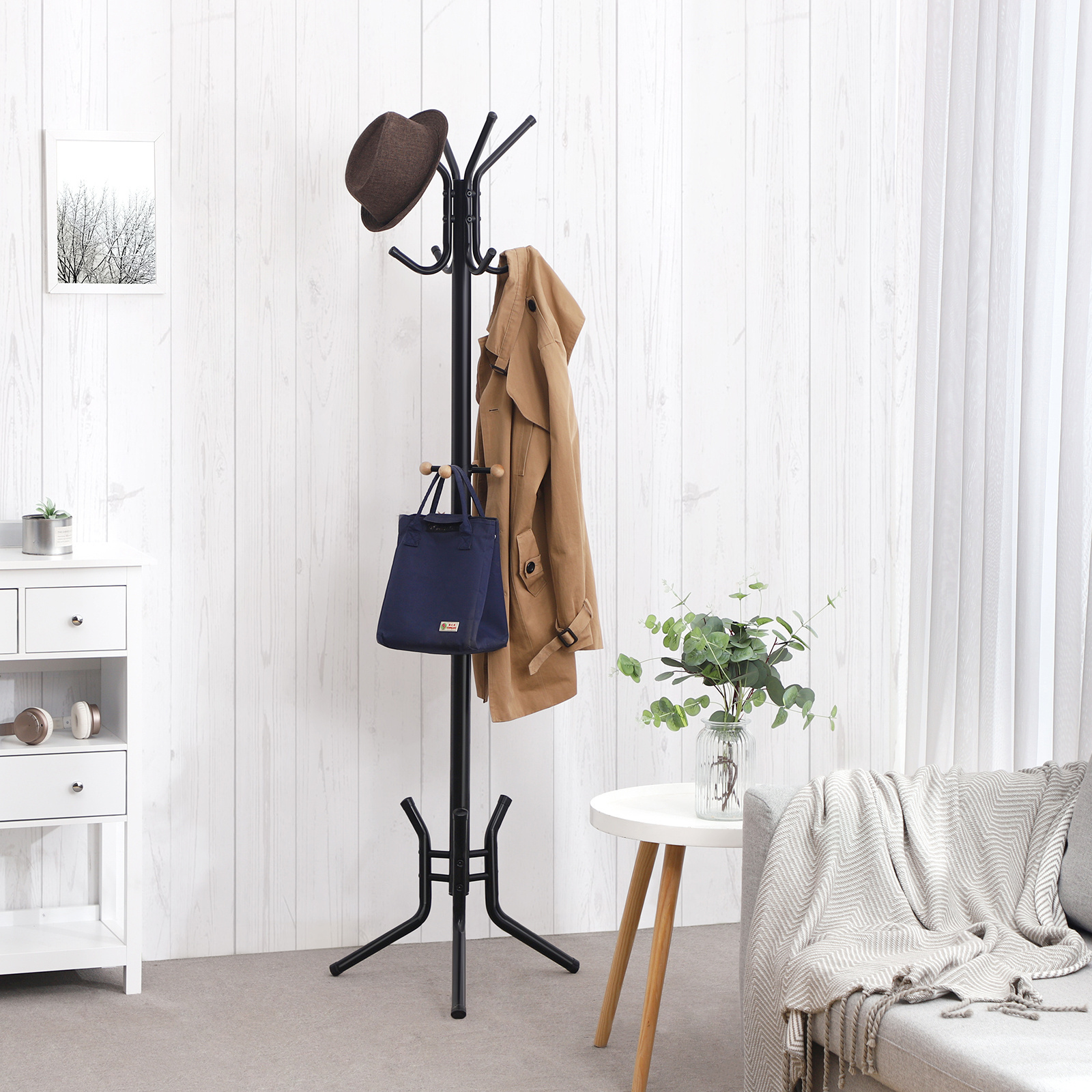 SONGMICS 182 cm Tall Free stand Hall Tree Metal clothes racks and stands Hat Handbag Hanger Coat Rack Clothes Stand