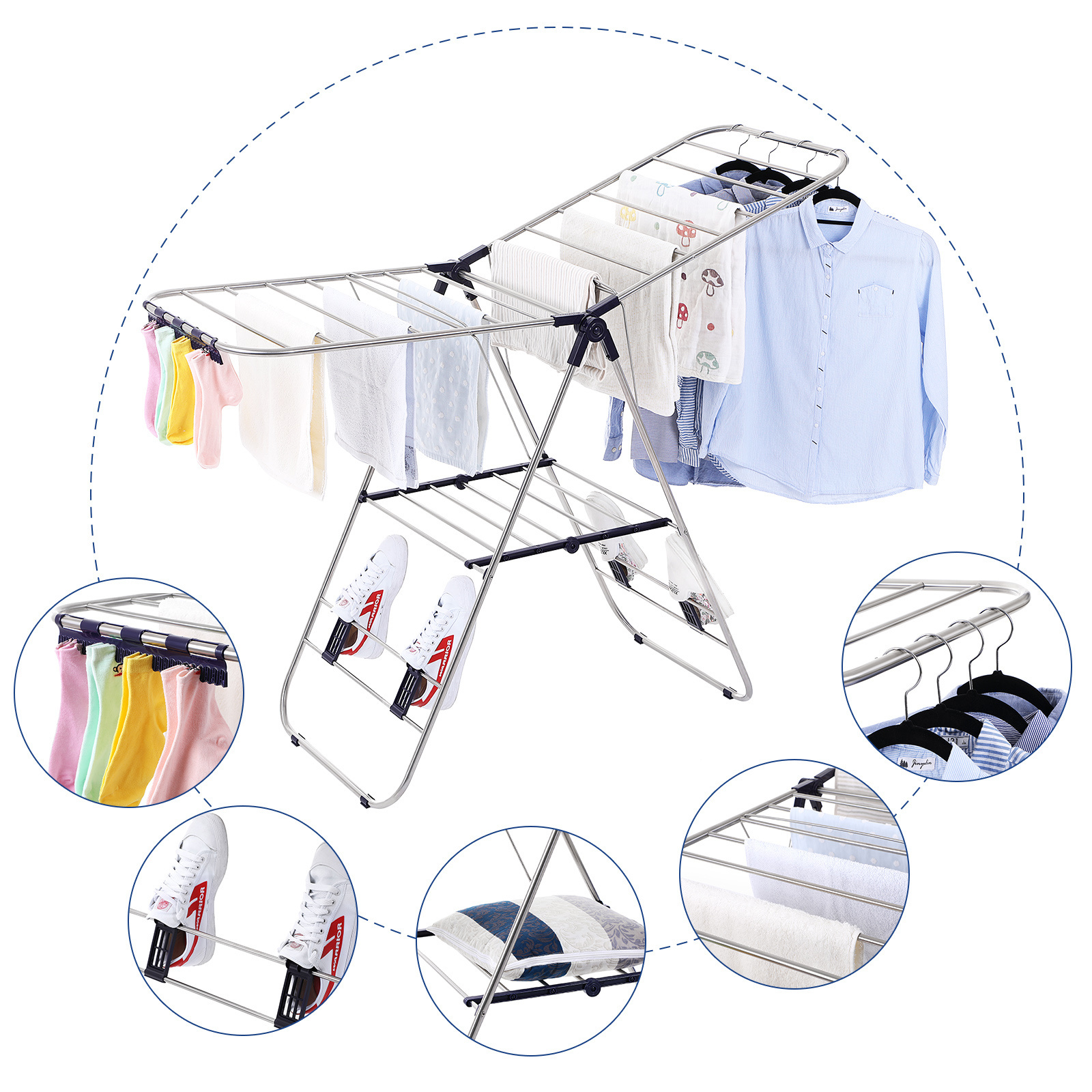 SONGMICS 2 tier folding cloth rack stainless steel clothes drying drying rack clothes laundry