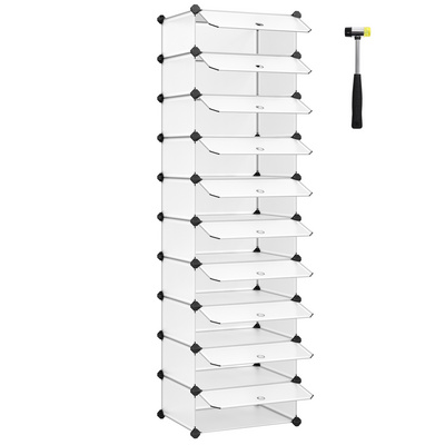 SONGMICS Plastic Cube Storage Organizer Units DIY Modular Closet Cabinet with Doors 10-Tier Shoe Rack