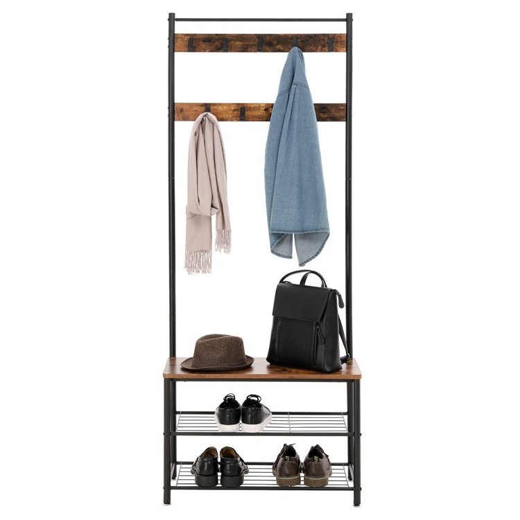 VASAGLE Wholesale Industrial entryway free standing  rustic vintage wood metal  easy assemble shoe coat rack