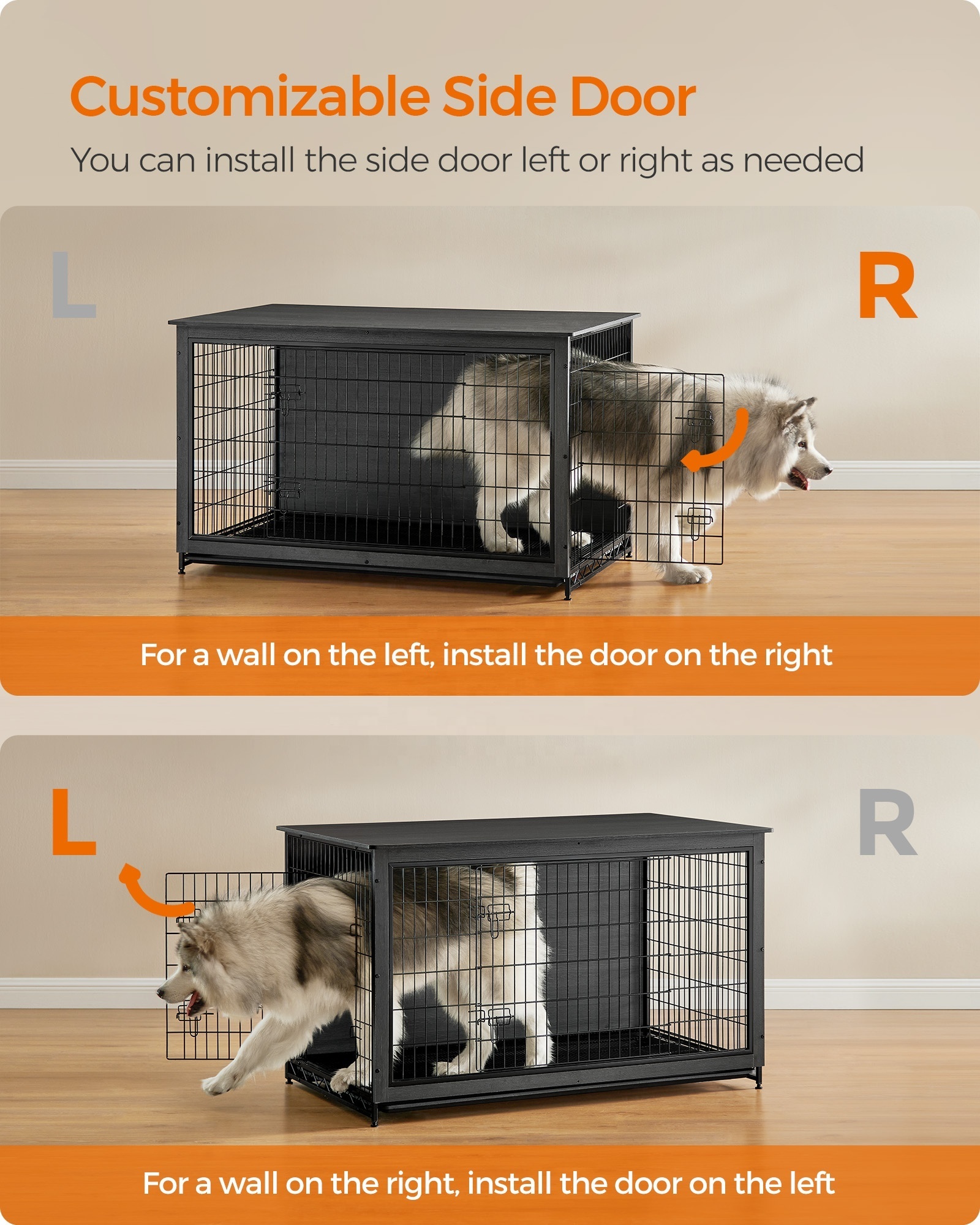 Feandrea High Quality Customizable Dog Cages Crates for Large Dog Wholesale Dog Kennel with Wood Top and Metal Doors