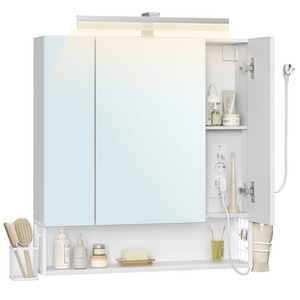 VASAGLE  Cloud White Wall-Mounted Bathroom Cabinet with led light Bathroom Cabinet with Mirror Multi-Socket  and 3 Doors