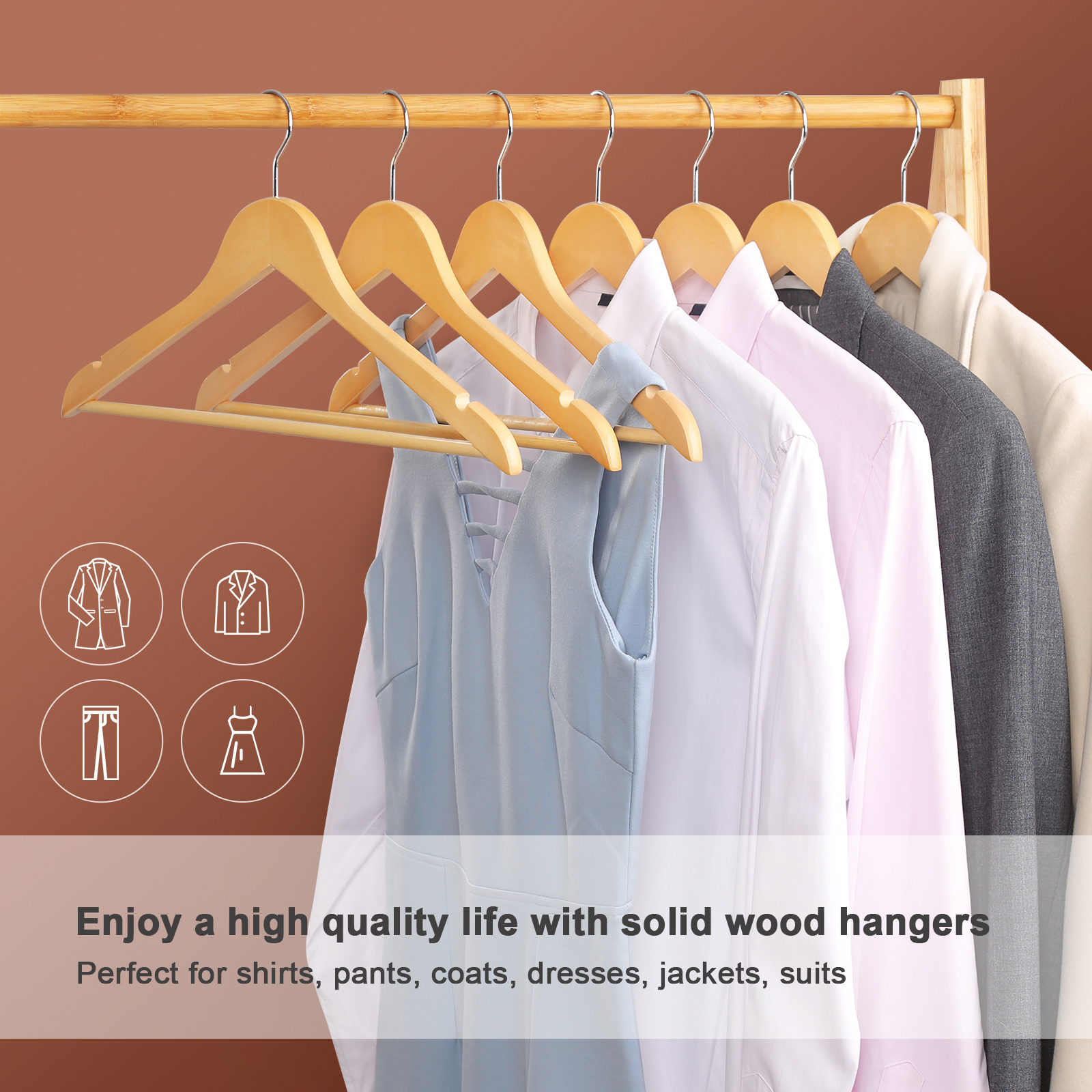 SONGMICS Wholesale Cloth Hangers Luxury Customize Non Slip Boutique Clothes Wooden Hanger for Clothing Shop