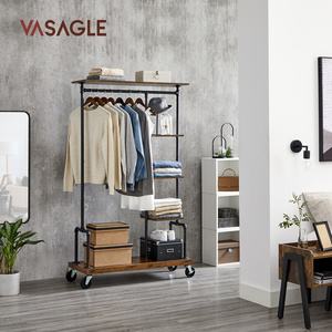 VASAGLE Garment Rack on Wheels Industrial Pipe Style Clothes Rack with 5-Tier storage shelf