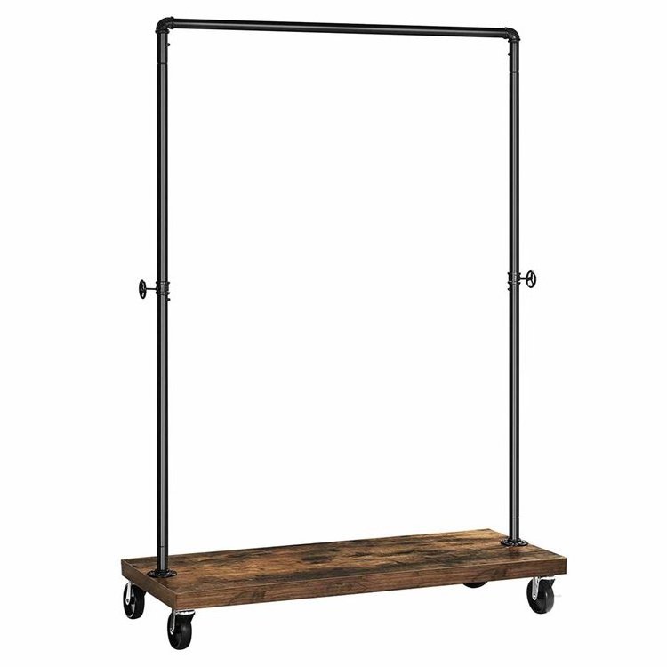 SONGMICS Laundry Room Retail Store Black Top RailClothes Rack Industrial Pipe Rolling Garment Rack with Lockable Wheels