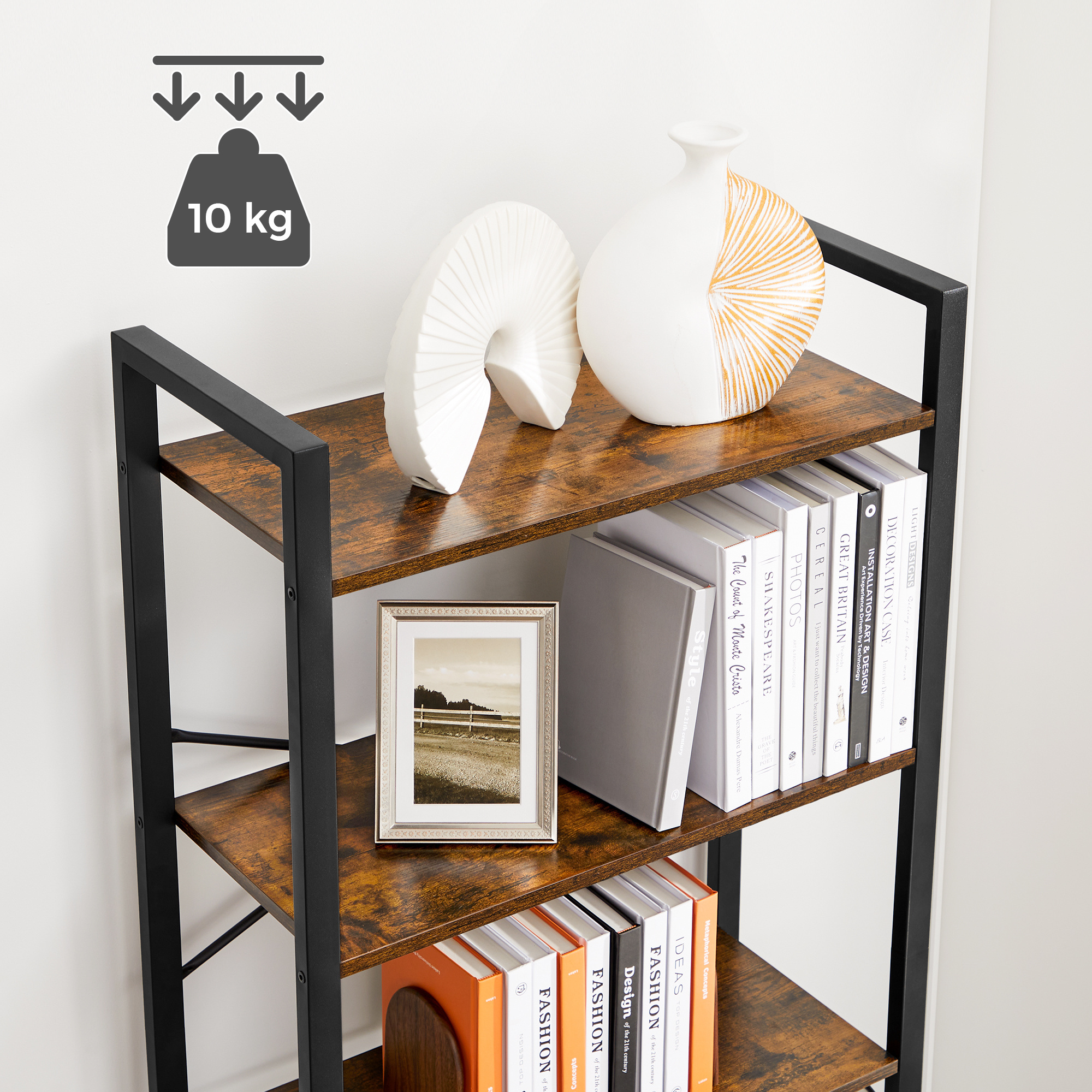 VASAGLE Living Room Display Shelf 6 tier Wooden Ladder Shelves Tall Free Stand Ladder Bookcase