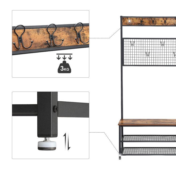 VASAGLE Industrial style Entryway Organizer furniture Standing Metal Wooden Clothes Hat Coat Rack With Shoes Rack