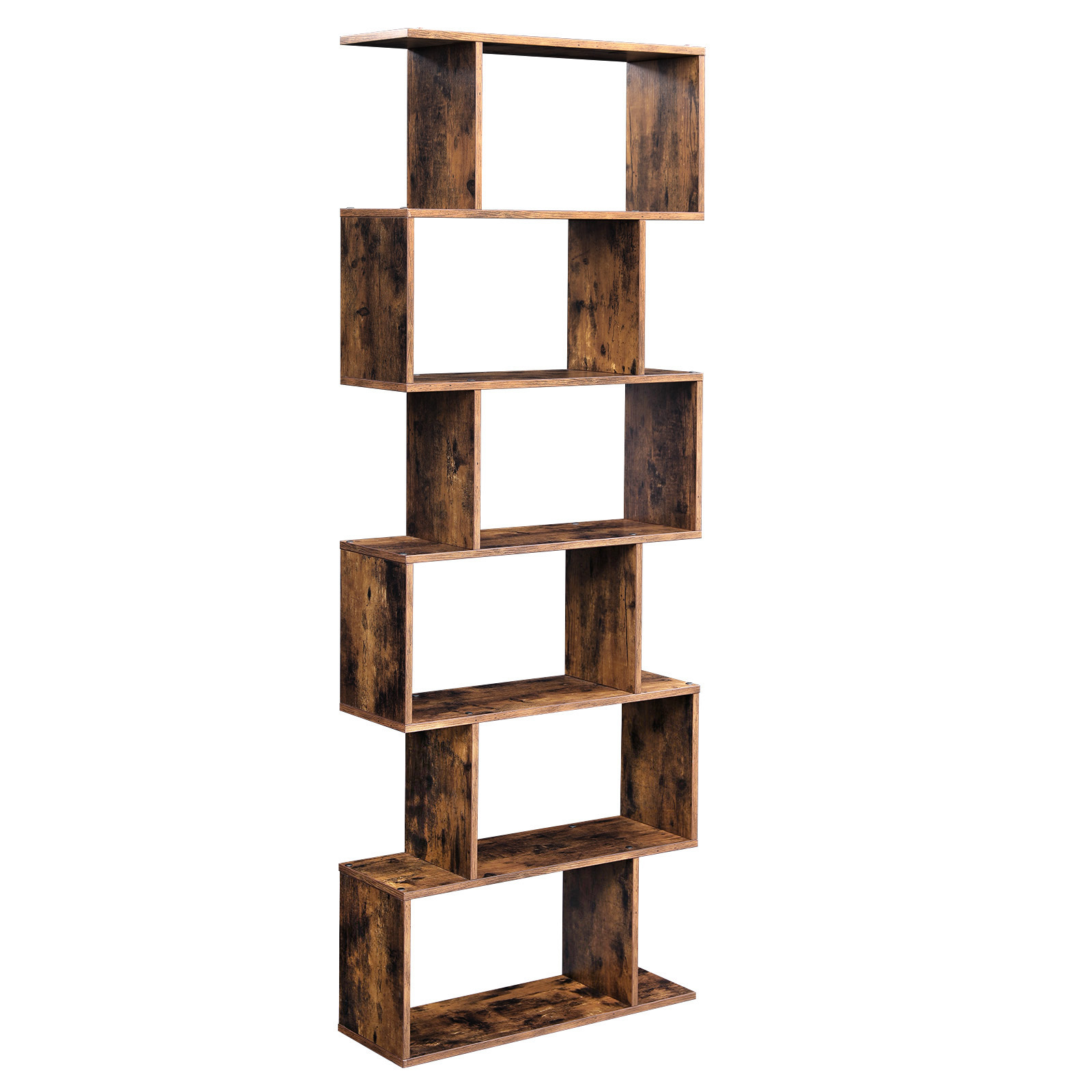 5VASAGLE Cube Display Shelf and Room Divider, Freestanding Decorative Storage Shelving, 6-Tier Bookshelf, Rustic Wooden Bookcase