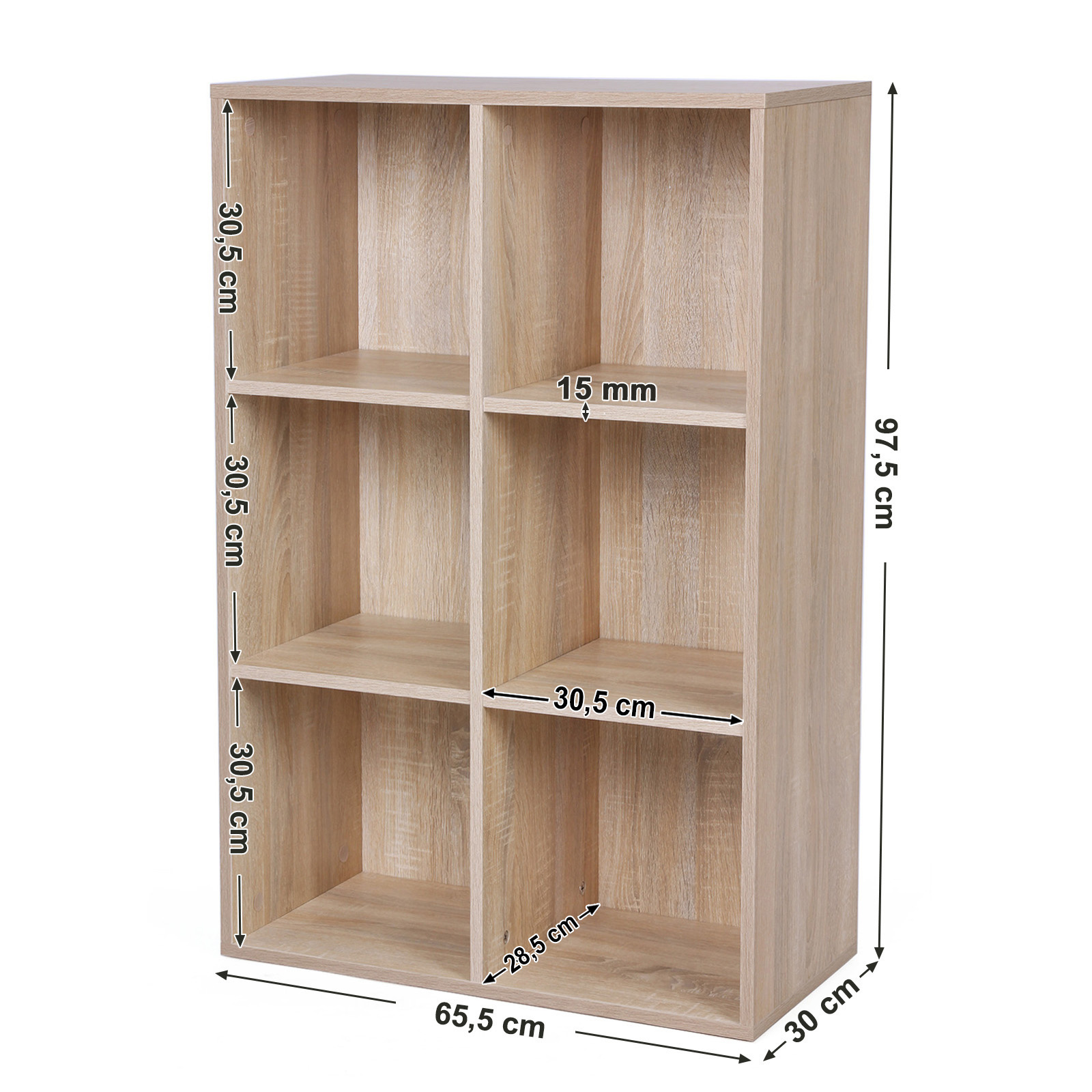 VASAGLE Wooden Bookshelf Shape Display Shelf Unit Shelf Rack Bookcase with 6 Compartments