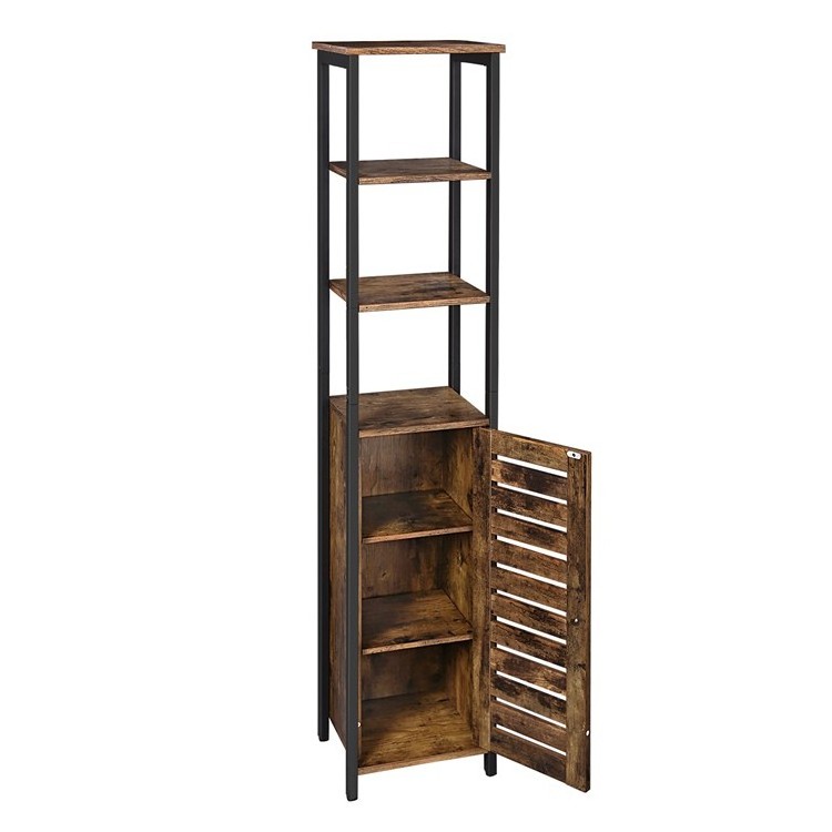 VASAGLE industrial antique living room narrow slim thin tall wood side storage cabinet with 3 shelves