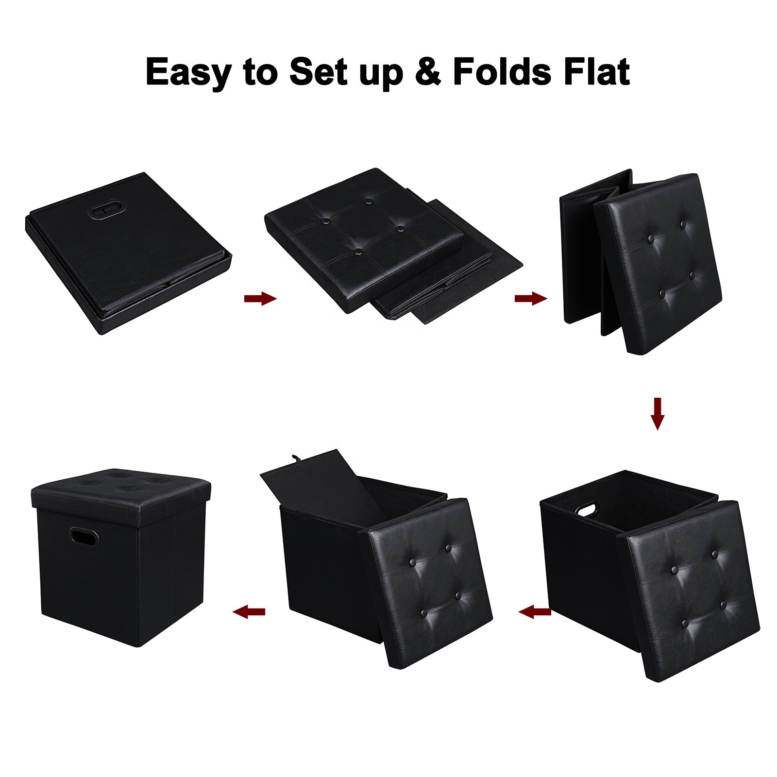 SONGMICS Wholesale Foldable Cube Storage Ottoman Multipurpose leather Footrest storage stool ottoman