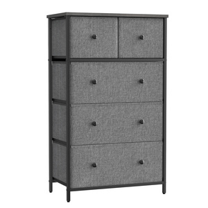 SONGMICS Living Room Cabinet Customized Fabric Drawer Dresser 5 Drawers Storage Cabinet with Wood Top Shelf