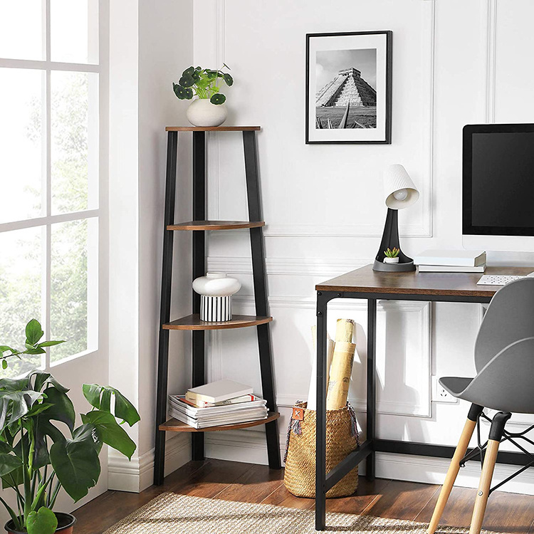 VASAGLE Home Office Wood Look Accent Furniture Industrial 4-Tier Ladder Bookcase Storage Rack Plant Stand Corner Shelf