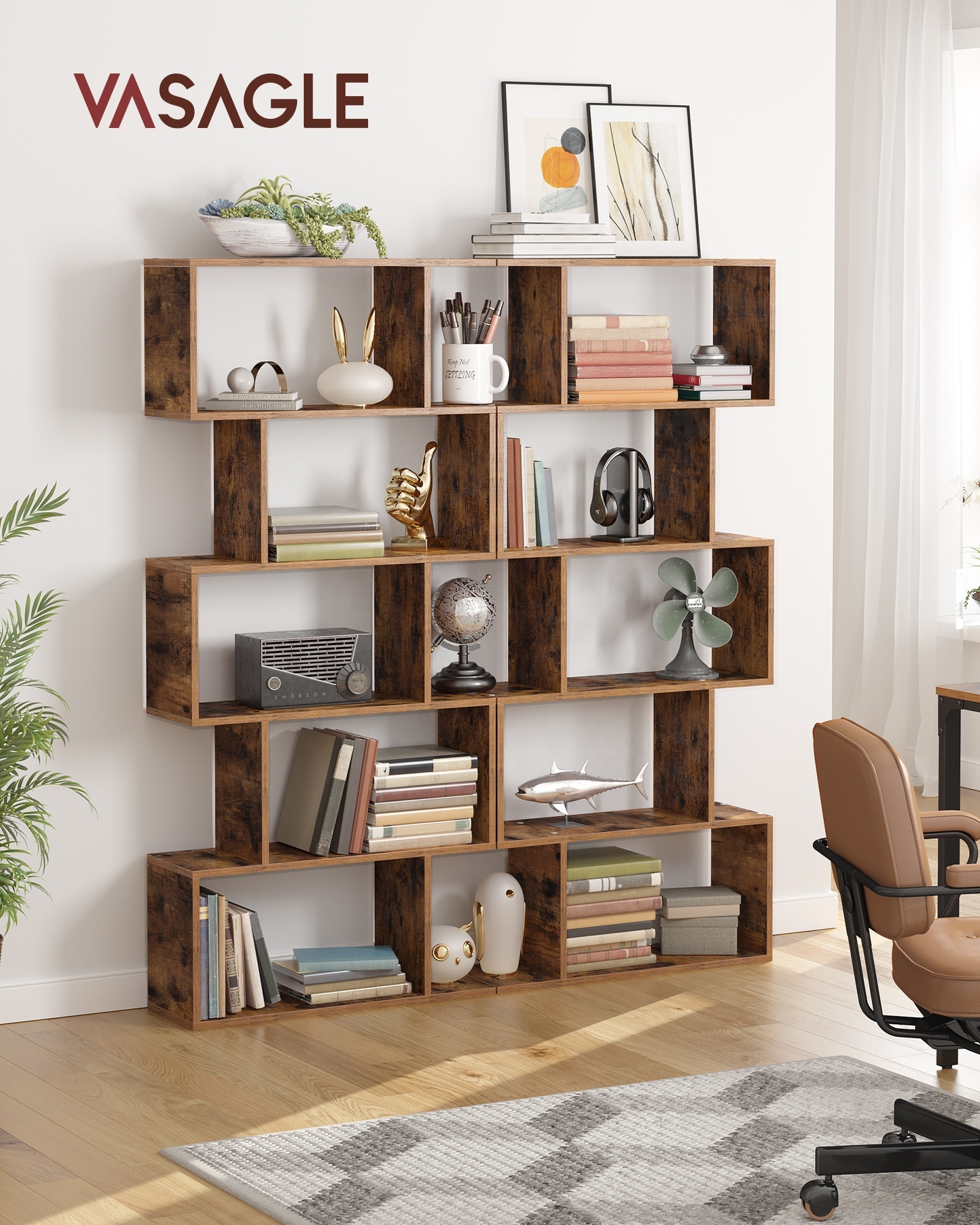 VASAGLE 5-Tier Bookshelf  wood Freestanding Decorative Storage Shelving Bookcases