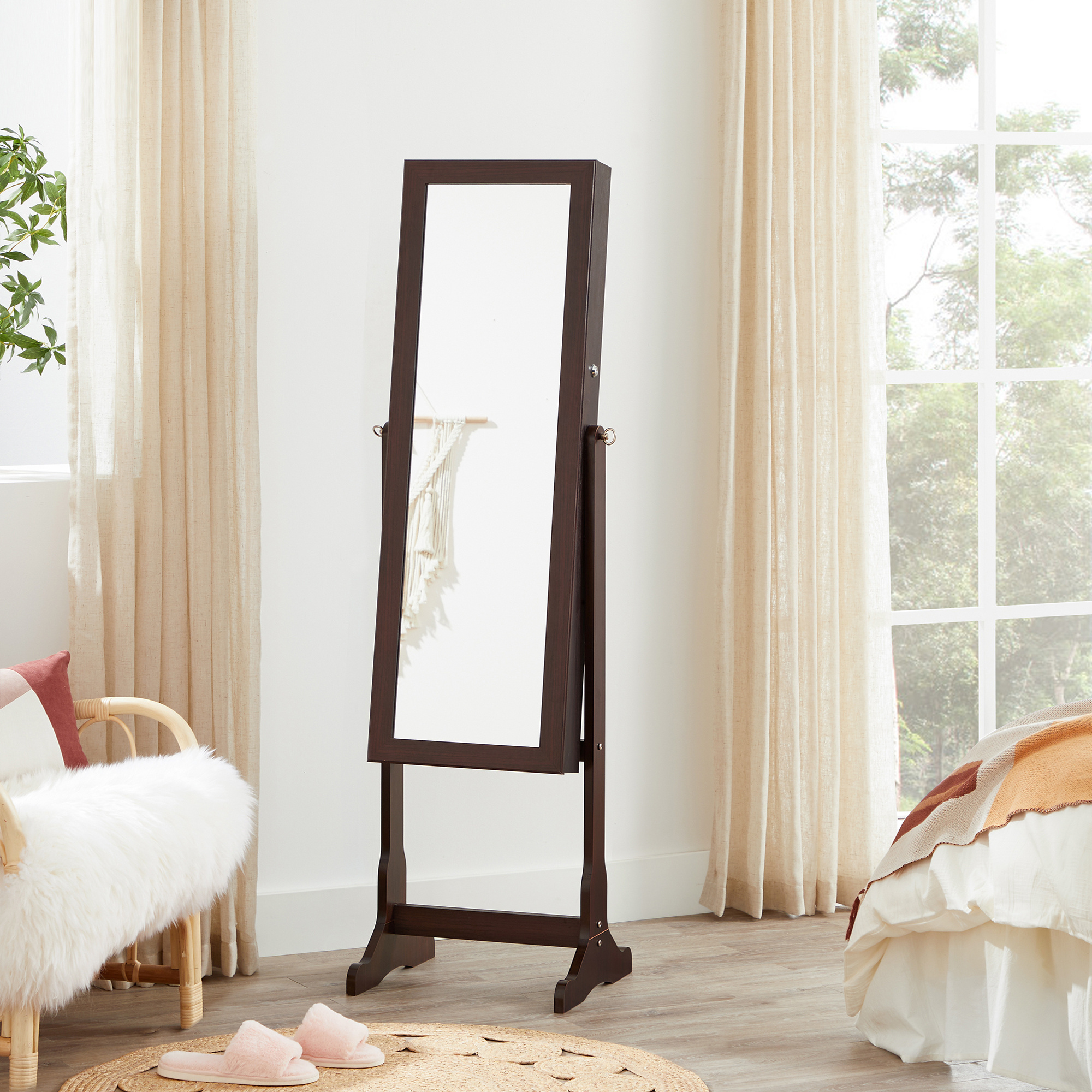 SONGMICS Full Length Mirror Standing Lights Jewelry Cabinet Eco Friendly Mirror Jewelry Armoire with LED