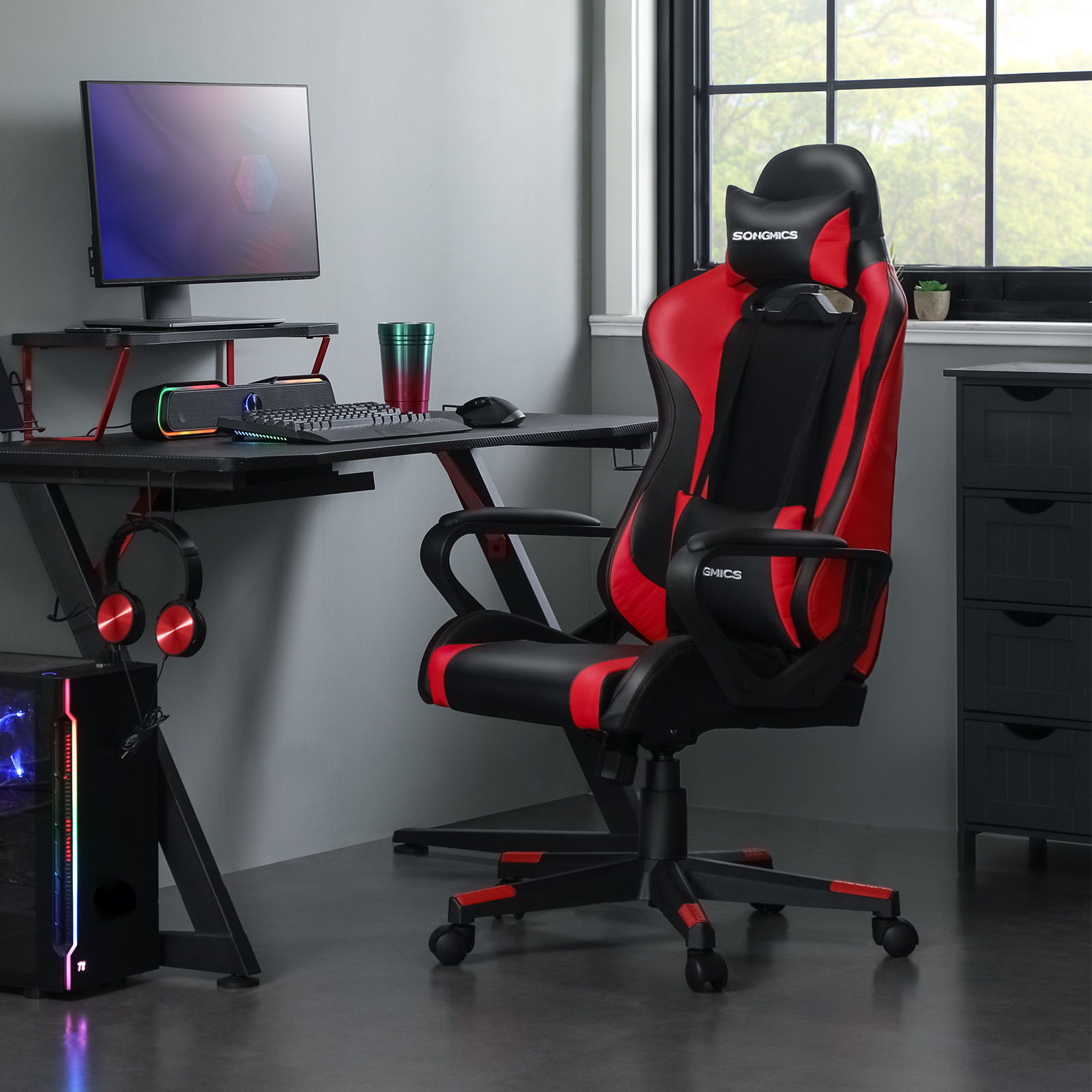 SONGMICS Wholesale Custom  PU Leather Office Adult Ergonomic RGB Racing Computer PC silla Gamer Gaming Chair For Sale