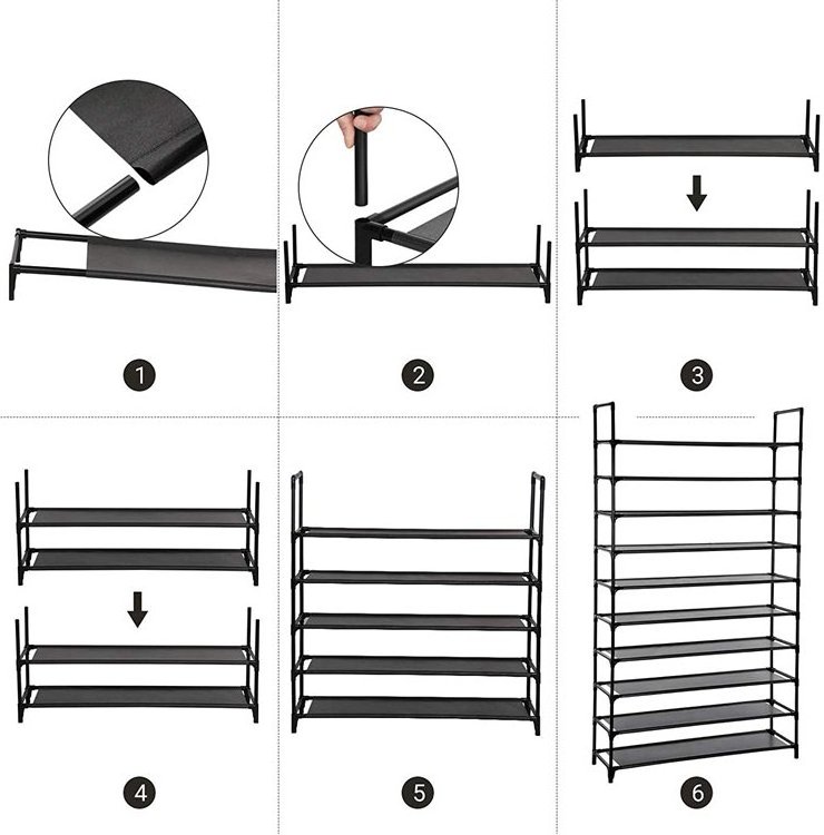 SONGMICS Living Room Cloakroom Hallway Non-Woven Fabric Shoe Rack 10-Tier Shoe Storage Shelf Organiser