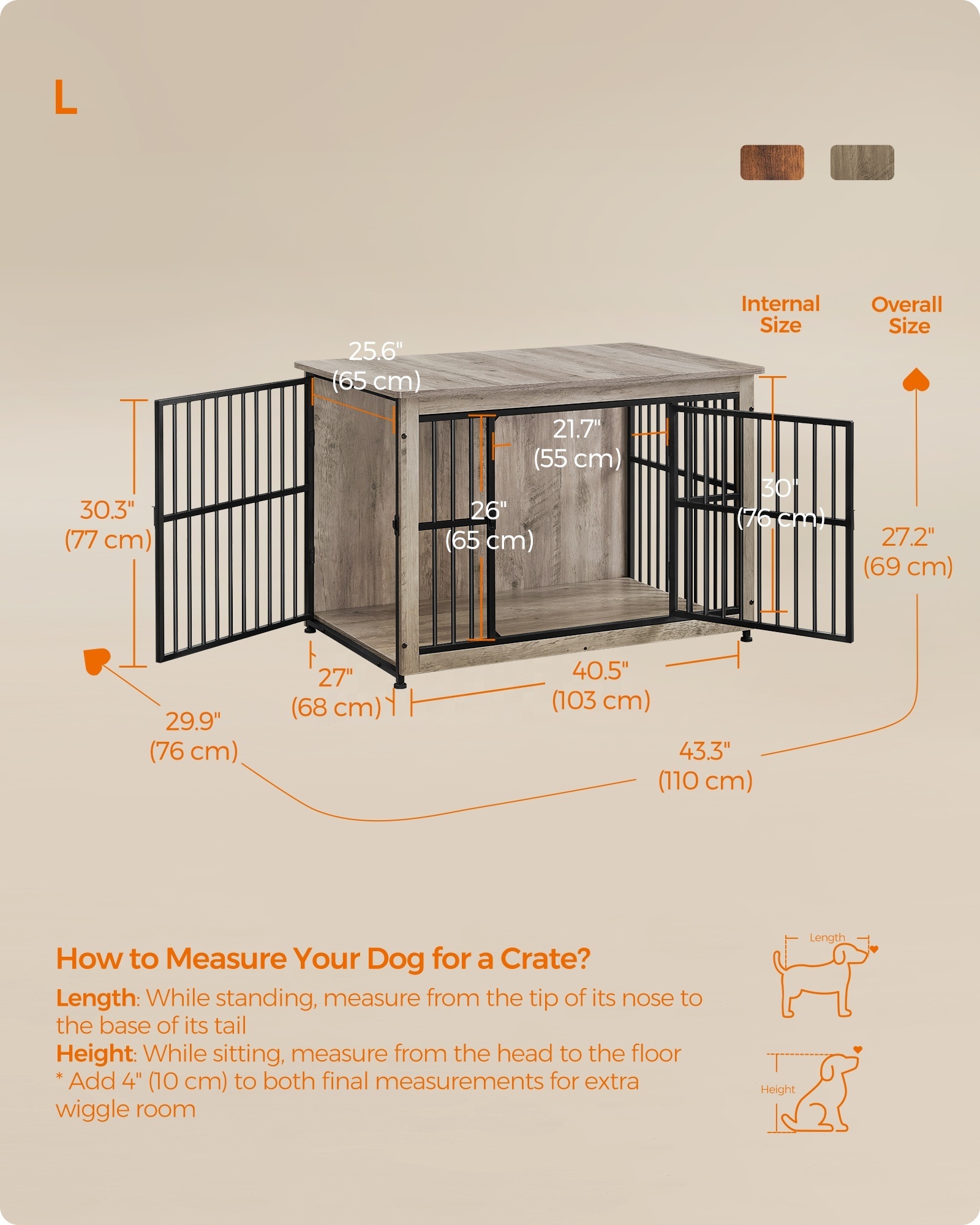 Feandrea Wholesale  Heavy Duty Pet Cage Furniture Wooden Wire Home House Indoor Rustic Kennel Dog Crates For Large Dogs