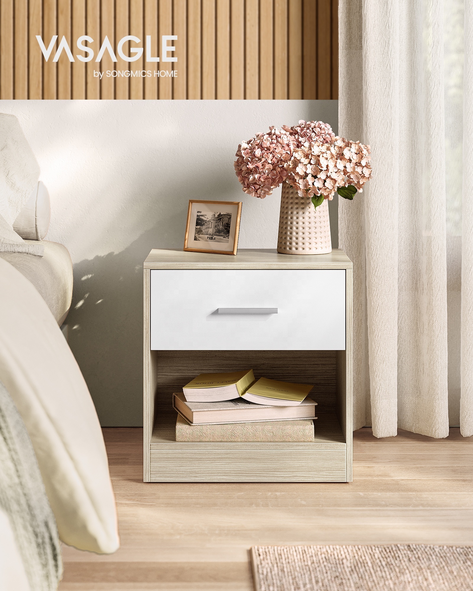 VASAGLE minimalist nightstand with drawers bedroom bedside table cabinet wooden nightstand