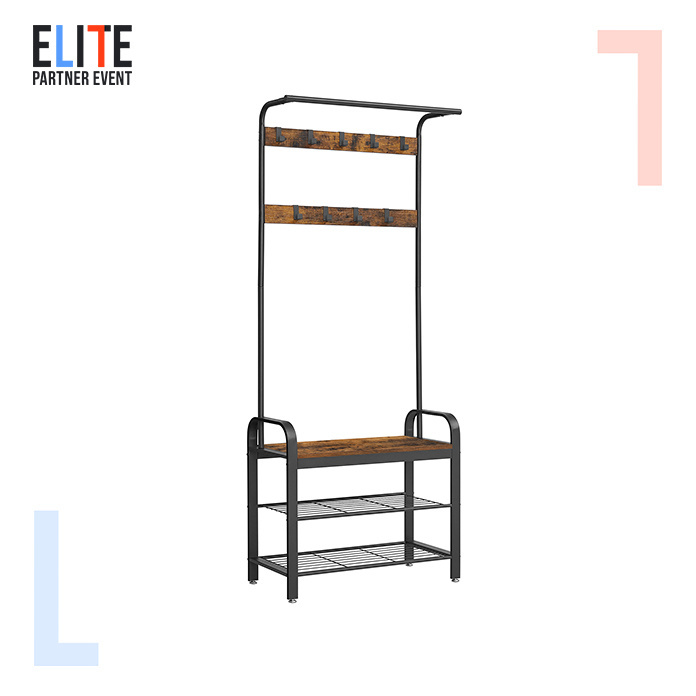 VASAGLE wholesale vintage industrial entryway hall tree with storage bench metal coat stand coat rack with shoe rack