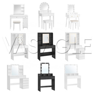 VASAGLE European USA  Vanity  Modern Cosmetic Table with Adjustable Shelves Dressing Table with Mirror and One Drawer