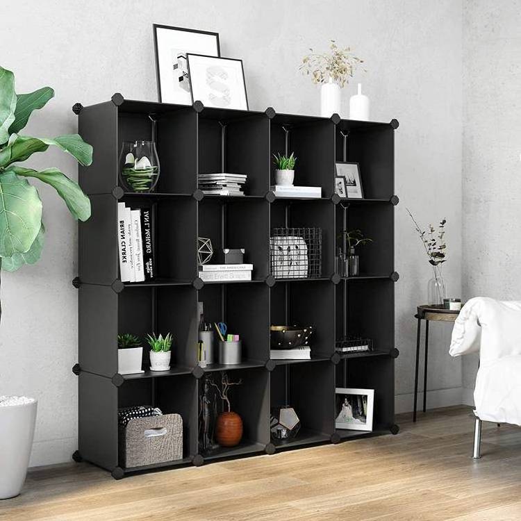 Bedroom Living Room Office 16 Cube Book Shelf Plastic Closet Cabinet Modular Bookcase Storage Shelving Cube Storage Organizer