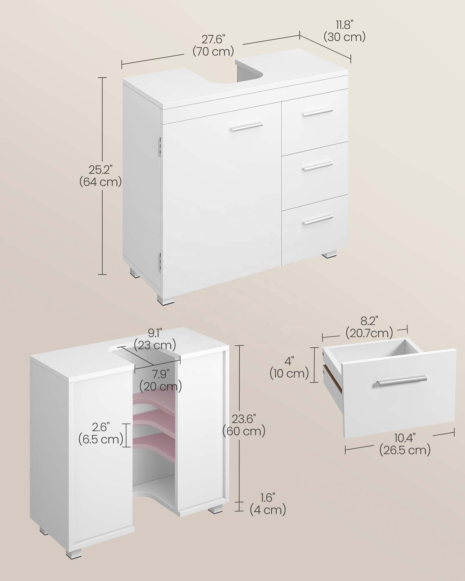 VASAGLE Storage Cabinet with 3 Drawers 2 Compartments for Washbasins Under Sink Bathroom Cabinet with Feet