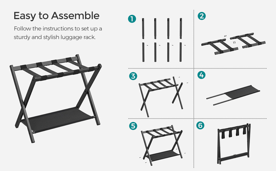 SONGMICS Folding Suitcase Baggage Stand with Storage Shelf Strong metal Hotel Luggage Rack