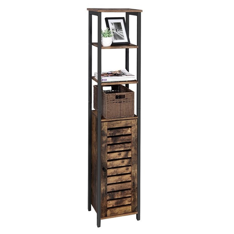 VASAGLE living room Floor Standing narrow slim thin tall industrial antique wood side storage cabinet with Cupboard