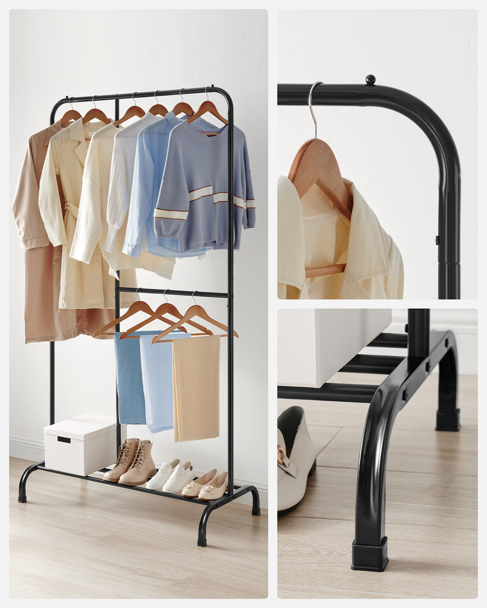 SONGMICS Clothes Rack with adjustable Hanging Rail for Bedroom Laundry Clothes Hanger Drying Rack