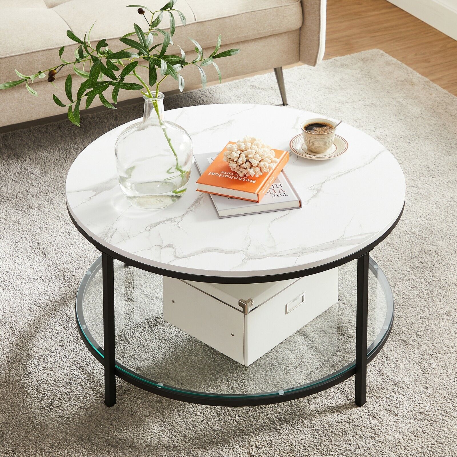 VASAGLE modern Couchtisch for the living room home white table basse round coffee table