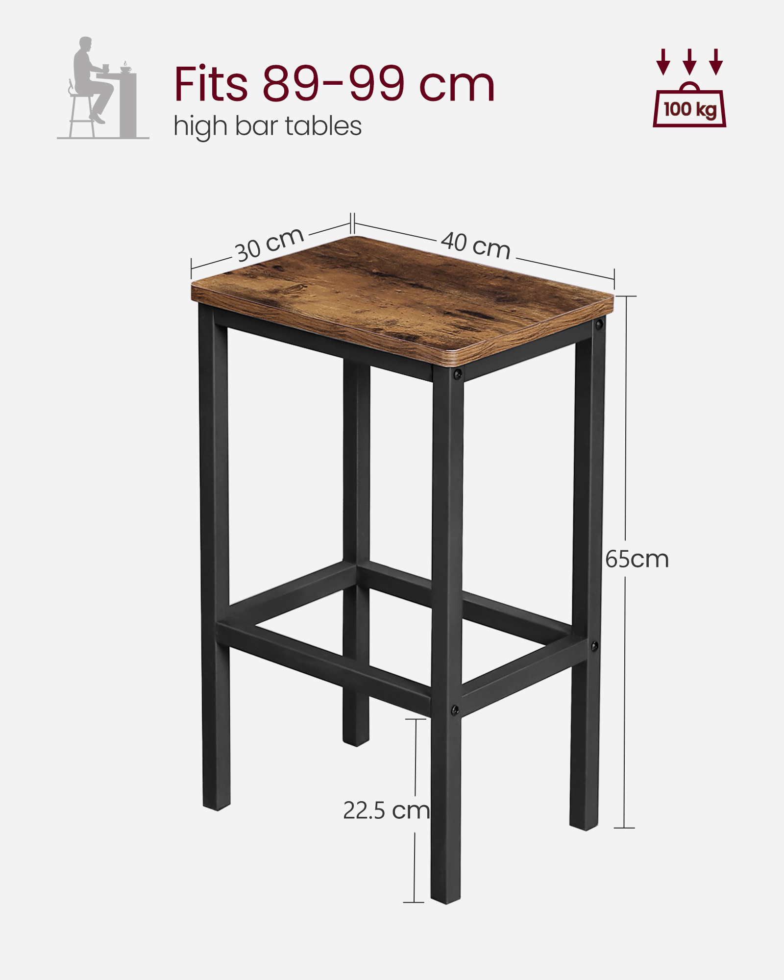 VASAGLE Wholesale  Industrial Metal Bar High Chair Counter Stool bar stool for kitchen Restaurant