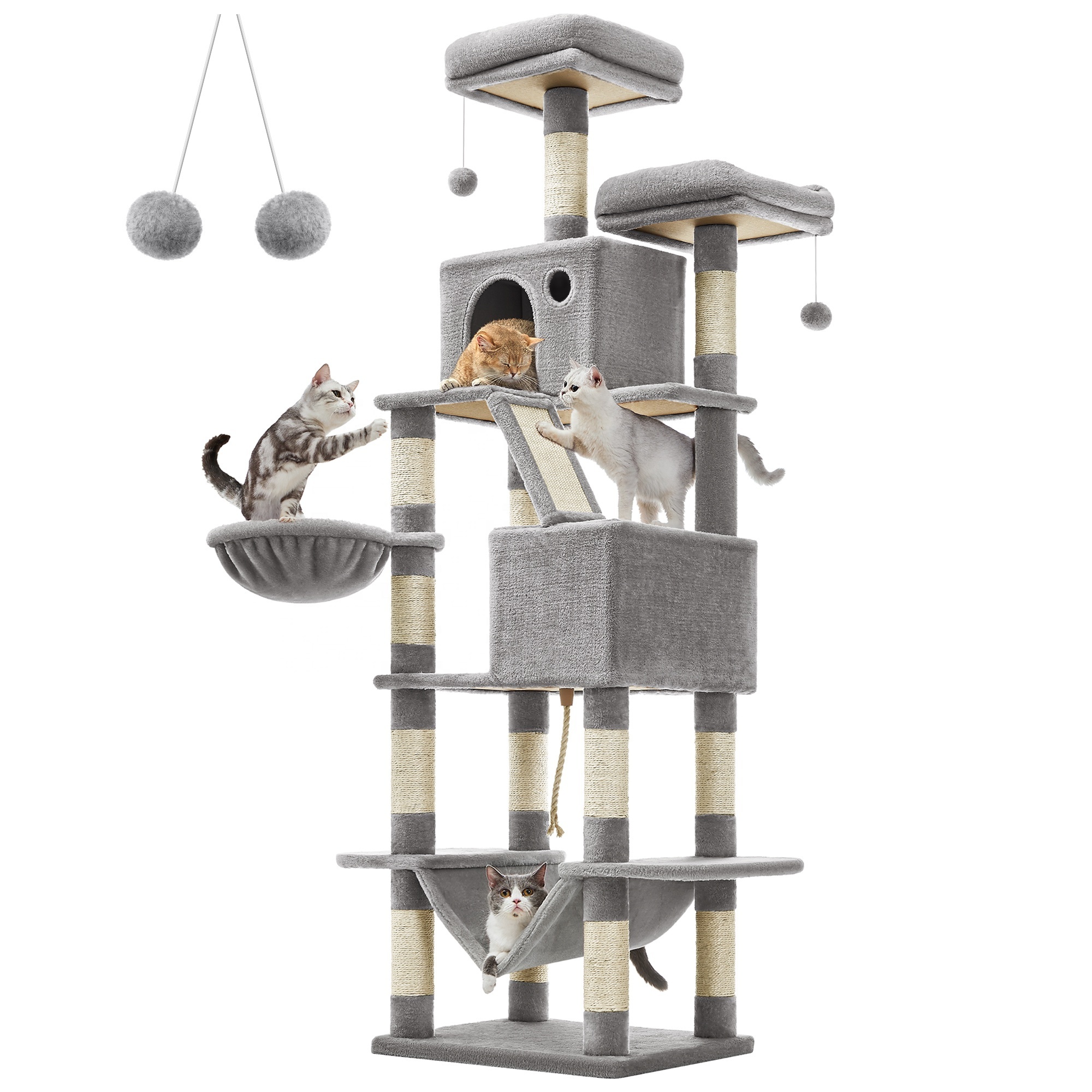 Feandrea Multi Level  cat tree Condo for Indoor Cats 206 cm Large Cat Tower with 13 Scratching Posts